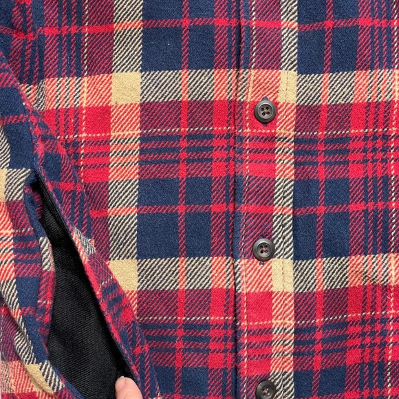 Orvis Mens Plaid Flannel Shirt Red Navy Tan Long Sleeve‎ Button Up M Outdoor - Picture 5 of 9